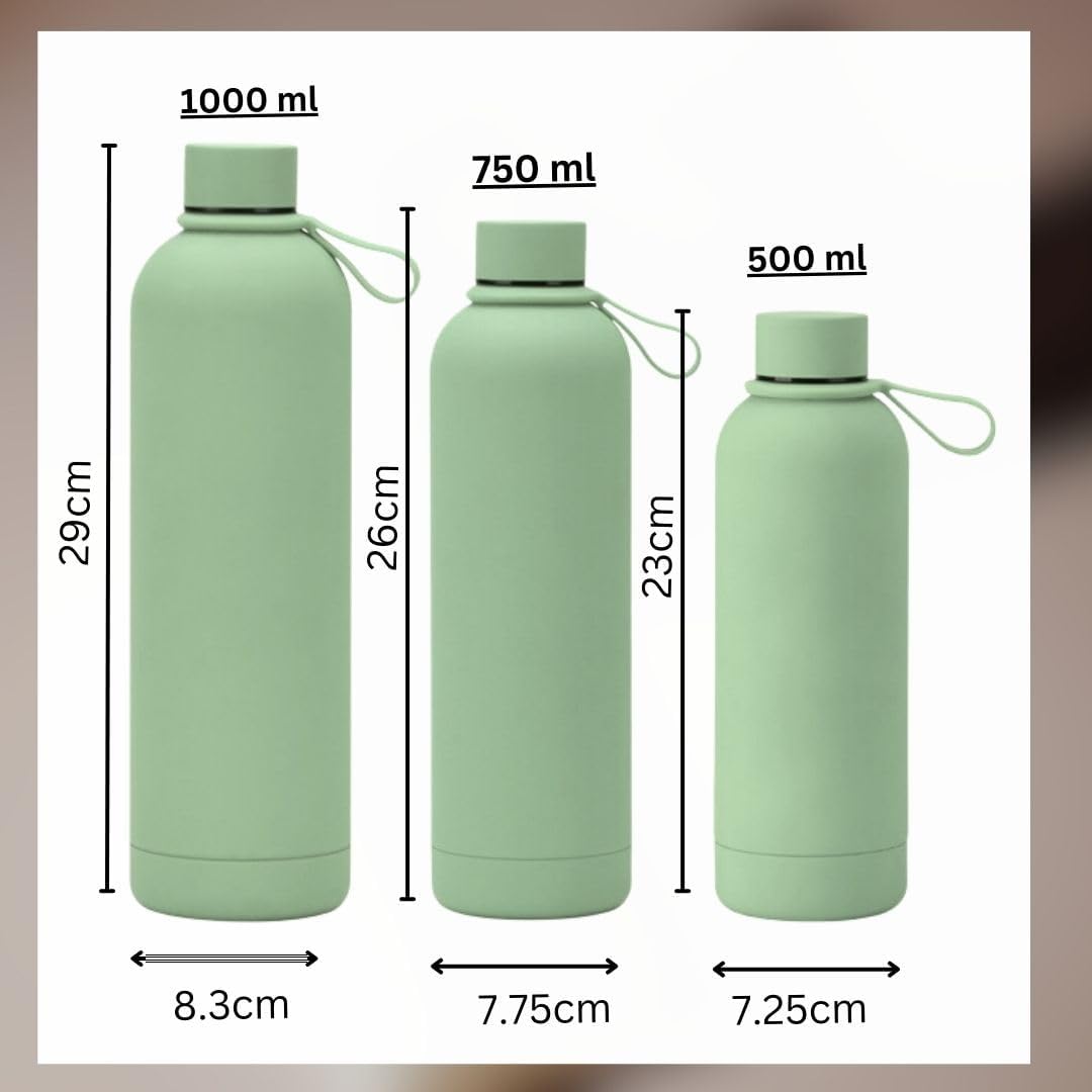 Stainless Steel Water Bottle Moss Green 1000ml| Double Insulated Water Bottle for Hot Water|Gym Leak Proof Water Bottle with Carry Rubber Handle